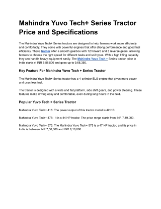 mahindra yuvo tech series tractor price