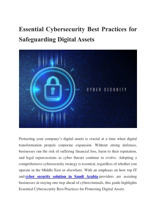 Essential Cybersecurity Best Practices for Safeguarding Digital Assets