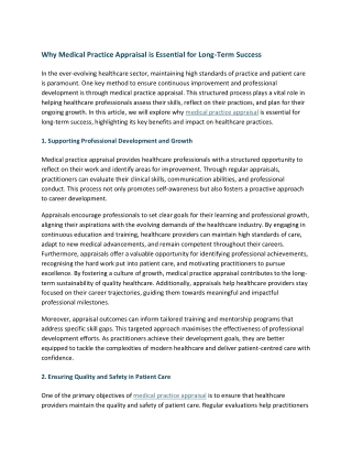 Why Medical Practice Appraisal is Essential for Long-Term Success