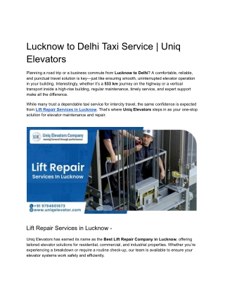 Lucknow to Delhi Taxi Service _ Uniq Elevators