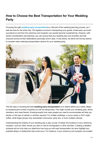 How to Choose the Best Transportation for Your Wedding Party