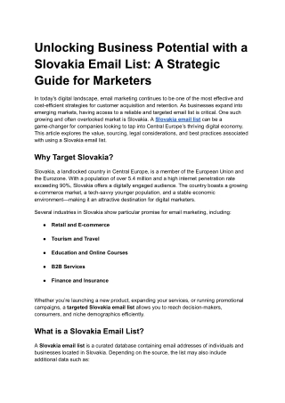 Unlocking Business Potential with a Slovakia Email List: A Strategic Guide for M