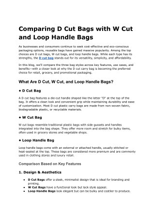 comparing d cut bags with w cut and loop handle