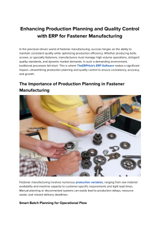 Top ERP Solution for Fastener Manufacturing Industry | TheERPHub