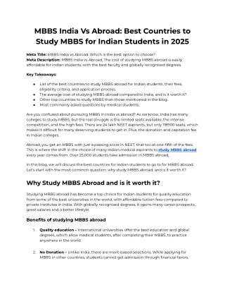MBBS India Vs Abroad: Best Countries to Study MBBS for Indian Students in 2025
