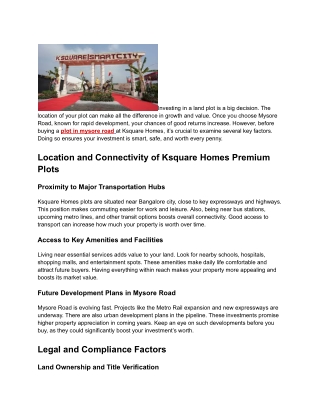 Premium Plots in Mysore Road