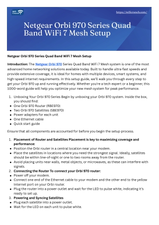 Netgear Orbi 970 Series Quad Band WiFi 7 Mesh Setup
