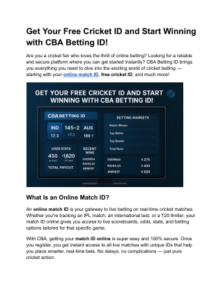 Get Your Free Cricket ID and Start Winning with CBA Betting ID!