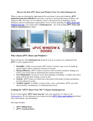 Discover the Best uPVC Doors and Windows Near You with Gatekeepers.in