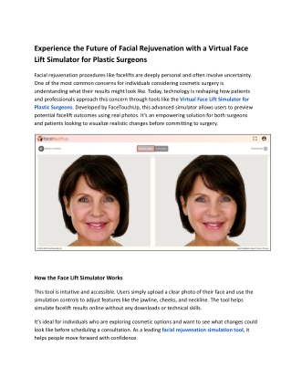 Experience the Future of Facial Rejuvenation with a Virtual Face Lift Simulator for Plastic Surgeons