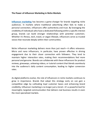 The Power of Influencer Marketing in Niche Markets