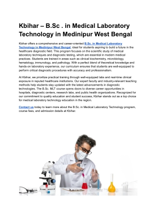 Kbihar – B.Sc. in Medical Laboratory Technology in Medinipur West Bengal (1)