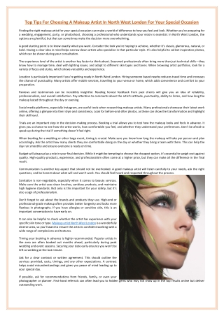 Top Tips For Choosing A Makeup Artist In North West London For Your Special Occasion