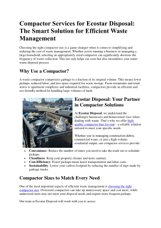 compactor services for ecostar disposal the smart