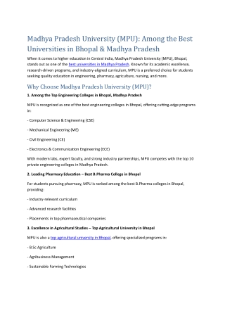 madhya pradesh university mpu among the best