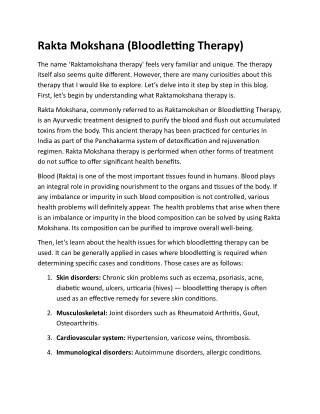 Rakta Mokshana panchakarma treatment Bloodletting Therapy