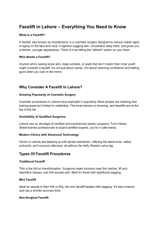 facelift in lahore everything you need to know