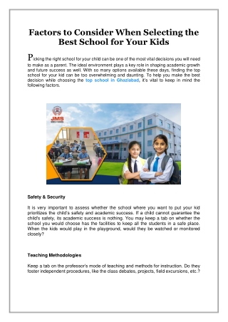 Factors to Consider When Selecting the Best School for Your Kids