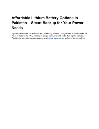Top Lithium Battery Solutions in Pakistan – Reliable & Affordable Power