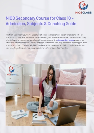 NIOS Secondary Course for Class 10 – Admission, Subjects & Coaching Guide