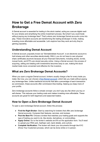 How to Get a Free Demat Account with Zero Brokerage