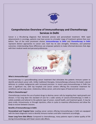 Comprehensive Overview of Immunotherapy and Chemotherapy Services in Delhi