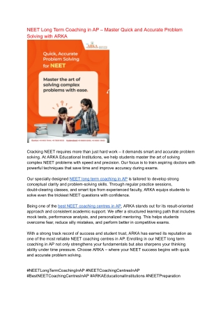 NEET Long Term Coaching in AP – Master Quick and Accurate Problem Solving