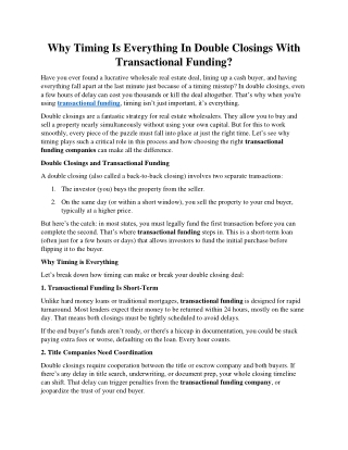 why timing is everything in double closings with