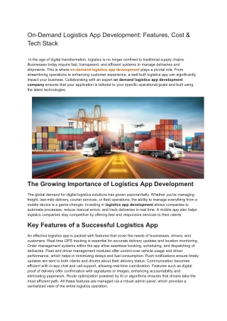 on demand logistics app development features cost