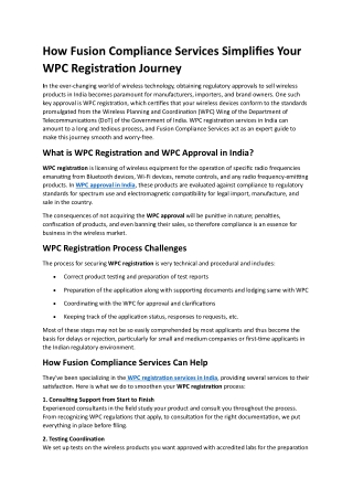 How Fusion Compliance Services Simplifies Your WPC Registration Journey