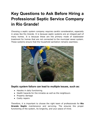 Key Questions to Ask Before Hiring a Professional Septic Service Company in Rio Grande!