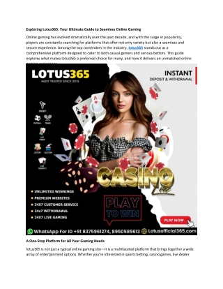 Exploring Lotus365: Your Ultimate Guide to Seamless Online Gaming