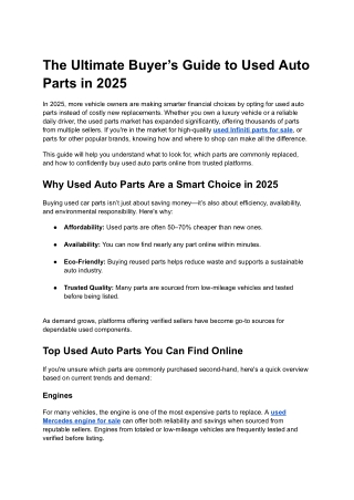 The Ultimate Buyer’s Guide to Used Auto Parts in 2025
