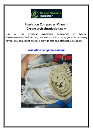 Insulation Companies Miami  Greenserviceinsulation.com