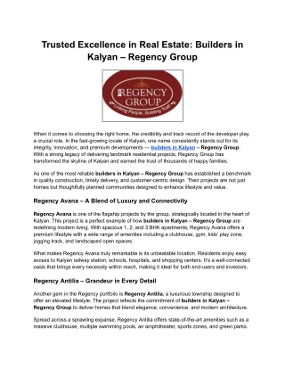 Trusted Excellence in Real Estate_ Builders in Kalyan – Regency Group