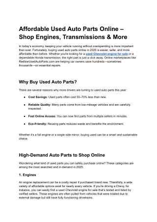 Affordable Used Auto Parts Online  Shop Engines, Transmissions and  More