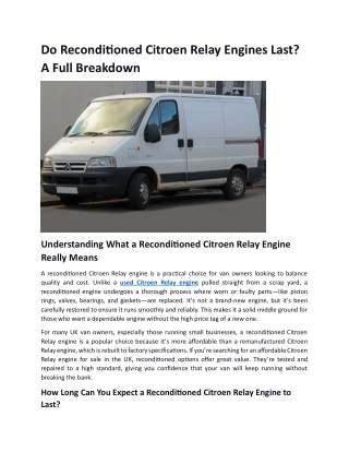 Do Reconditioned Citroen Relay Engines Last A Full Breakdown