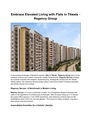 Embrace Elevated Living with Flats in Titwala - Regency Group