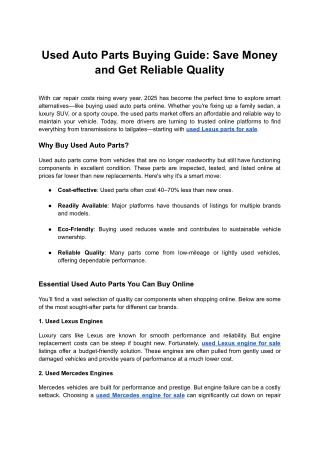 Used Auto Parts Buying Guide Save Money and Get Reliable Quality