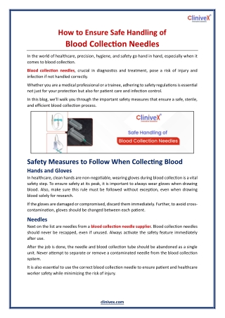 How to Ensure Safe Handling of Blood Collection Needles