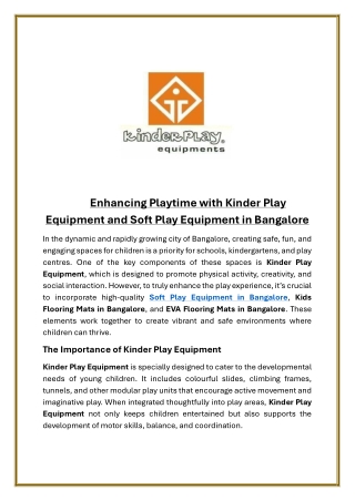 Enhancing Playtime with Kinder Play Equipment and Soft Play Equipment in Bangalore