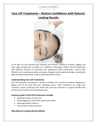 Face Lift Treatments – Restore Confidence with Natural-Looking Results
