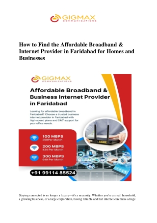 How to Find the Affordable Broadband & Internet Provider in Faridabad for Homes and Businesses