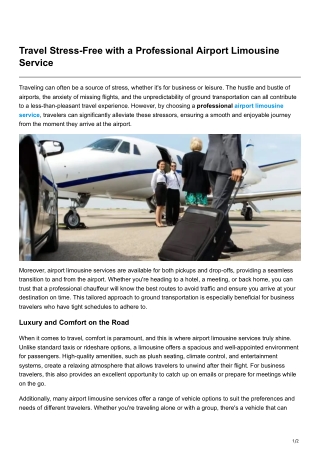 Travel Stress-Free with a Professional Airport Limousine Service