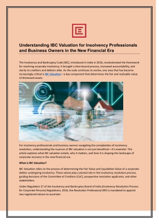 Understanding IBC Valuation for Insolvency Professionals and Business Owners in the New Financial Era