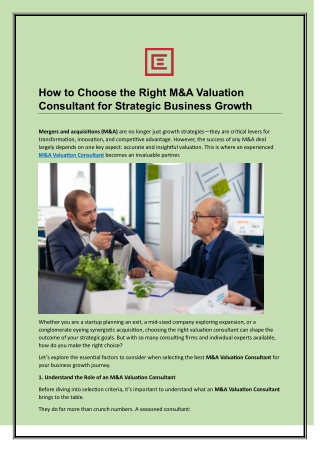 How to Choose the Right M&A Valuation Consultant for Strategic Business Growth