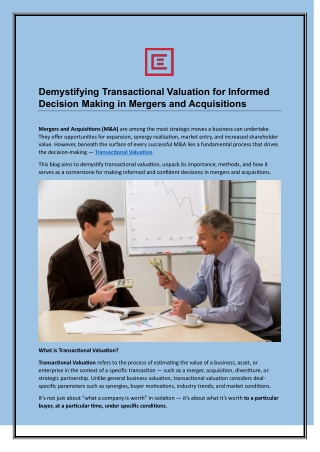 Demystifying Transactional Valuation for Informed Decision Making in Mergers and Acquisitions