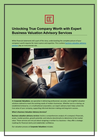 Unlocking True Company Worth with Expert Business Valuation Advisory Services
