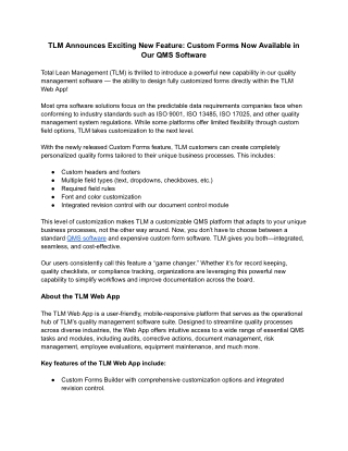 TLM Announces Exciting New Feature_ Custom Forms Now Available in Our QMS Software