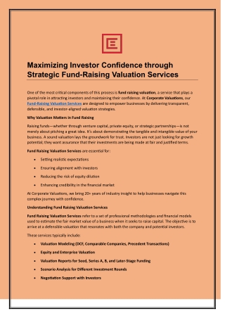 Maximizing Investor Confidence through Strategic Fund-Raising Valuation Services